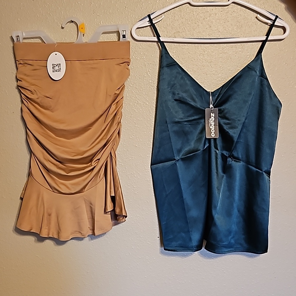 Sexy Bundle Of NWT Zeagoo Silky Tank Top & HoTouch Gathered Bodycon Skirt Sz. S